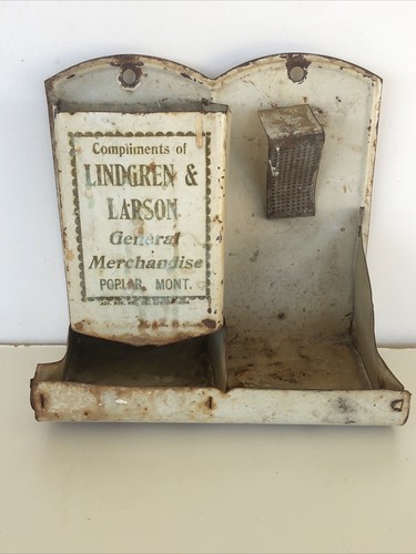 Antique tin wall - match, holder